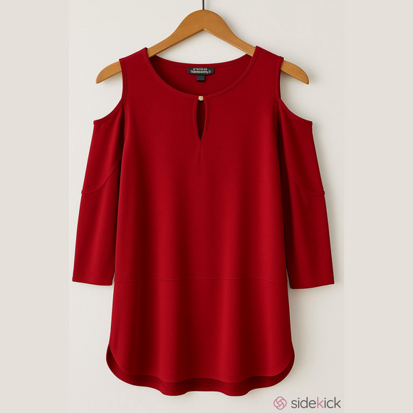 Lauren Ralph Lauren Tops - LAUREN Ralph Lauren Red Cold-Shoulder Tunic with Keyhole Button